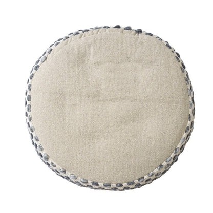 18" Ivory And Brown Cotton Blend Round Striped Pouf Ottoman