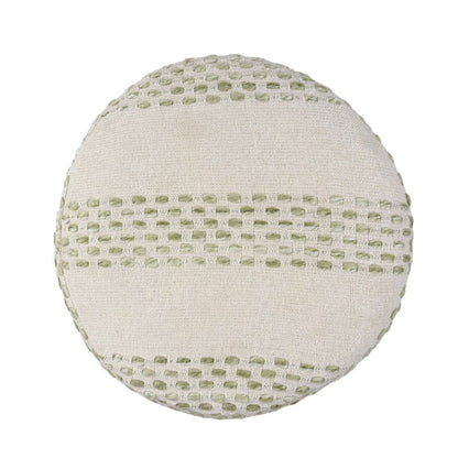 18" Ivory And Brown Cotton Blend Round Striped Pouf Ottoman