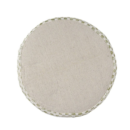 18" Ivory And Brown Cotton Blend Round Striped Pouf Ottoman