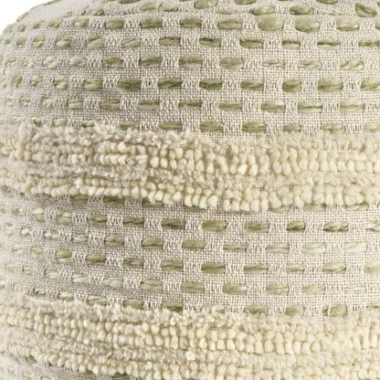 18" Ivory And Brown Cotton Blend Round Striped Pouf Ottoman