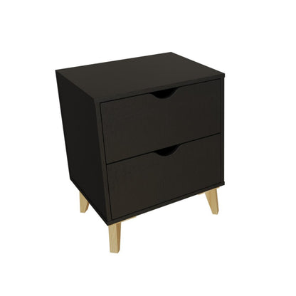 24" Black Wood Two Drawer Nightstand