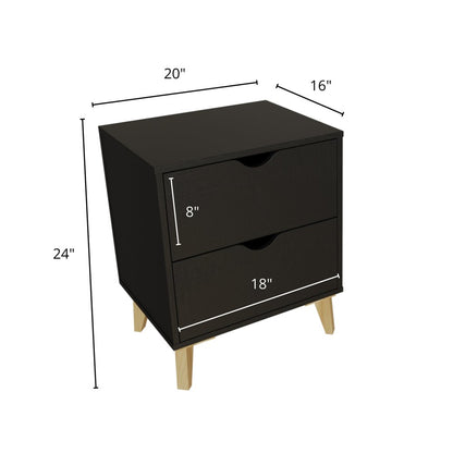 24" Black Wood Two Drawer Nightstand