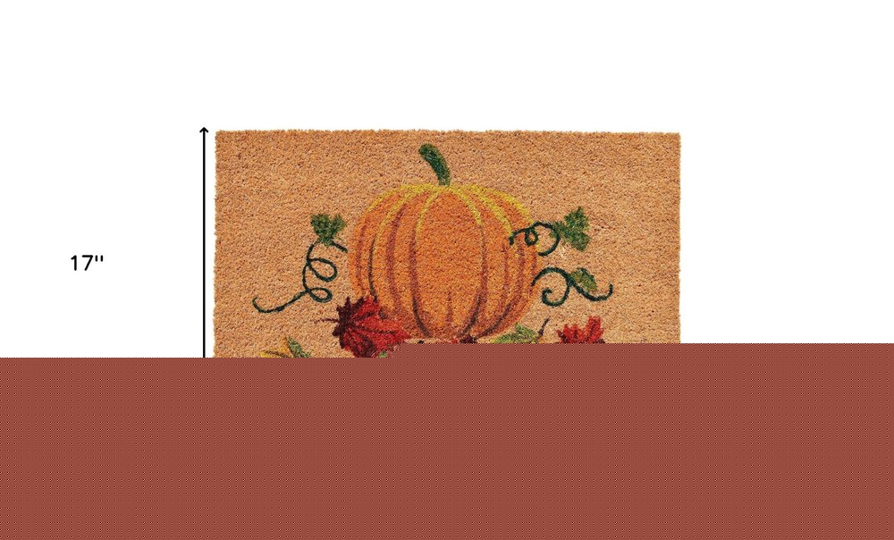 17" X 29" Natural and Orange Coir Pumpkin Outdoor Fall Door Mat