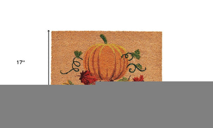17" X 29" Natural and Orange Coir Pumpkin Outdoor Fall Door Mat
