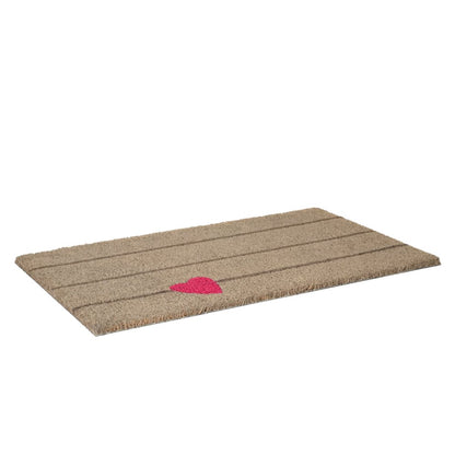 17" X 29" Gray and Pink Coir Heart and Stripe Outdoor Door Mat