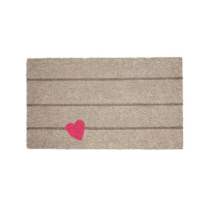 17" X 29" Gray and Pink Coir Heart and Stripe Outdoor Door Mat
