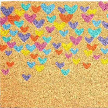 17" X 29" Natural Blue and Yellow Coir Heart Outdoor Valentine's Day Door Mat