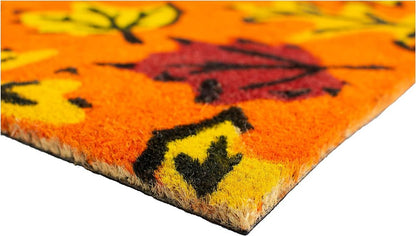 17" X 29" Orange Black And Yellow Leaves Outdoor Coir Door Mat
