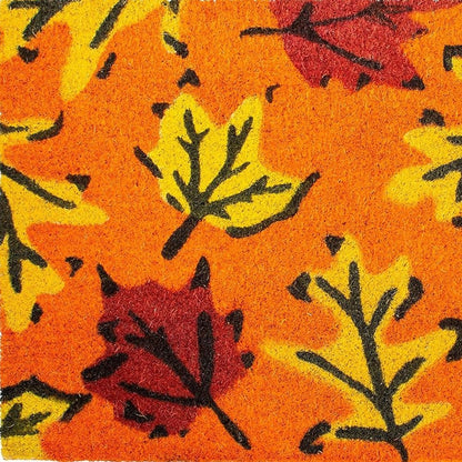 17" X 29" Orange Black And Yellow Leaves Outdoor Coir Door Mat
