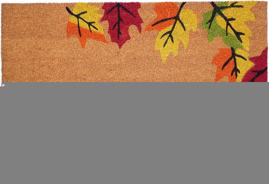 17" X 29" Natural Red and Yellow Coir Leaves Welcome Outdoor Fall Door Mat
