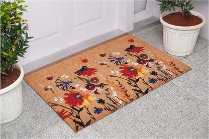24" X 36" Natural Red and Yellow Coir Floral Outdoor Door Mat