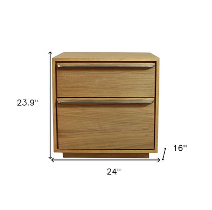 24" Natural Solid and Manufactured Wood Two Drawer Nightstand