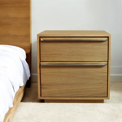 24" Natural Solid and Manufactured Wood Two Drawer Nightstand