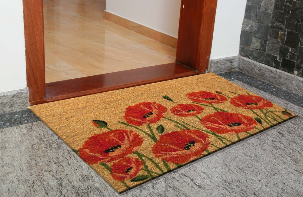 24" X 36" Brown and Red Coir Floral Outdoor Door Mat