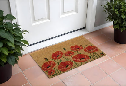 24" X 36" Brown and Red Coir Floral Outdoor Door Mat