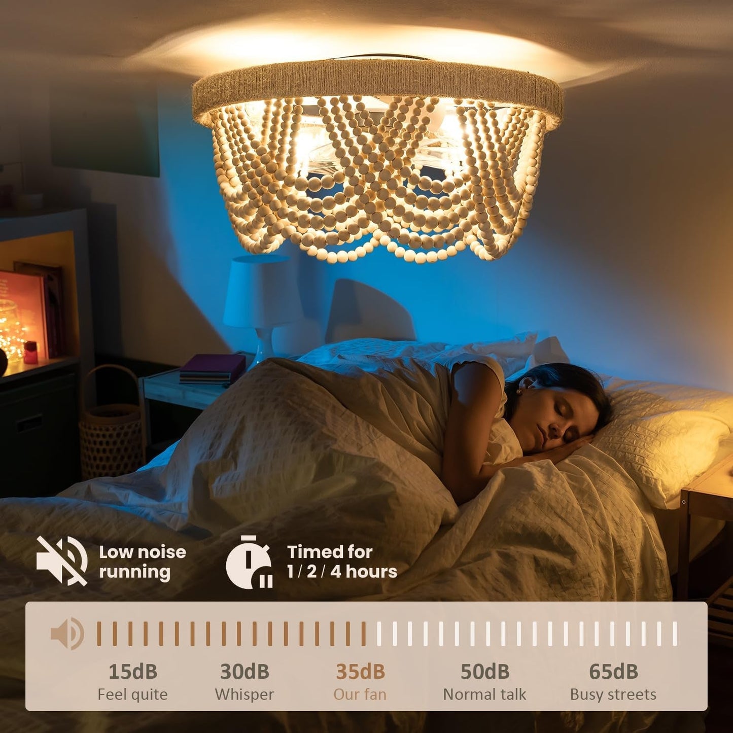 20" Boho Ceiling Fan with Light, Coastal Fandelier Ceiling Fans with