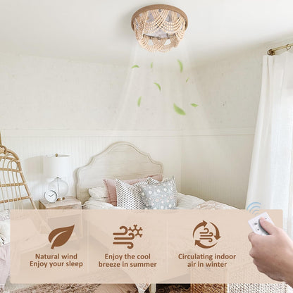 20" Boho Ceiling Fan with Light, Coastal Fandelier Ceiling Fans with