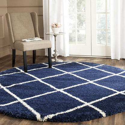 SAFAVIEH Hudson Shag Collection Area Rug - 7' Square, Beige & Ivory, Modern Trellis Design, Non-Shedding & Easy Care, 2-Inch Thick Ideal for High Traffic Areas in Living Room, Bedroom (SGH281S)