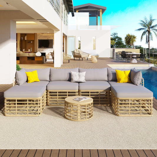 Sangria Beech All-Weather Rattan Sectional Sofa