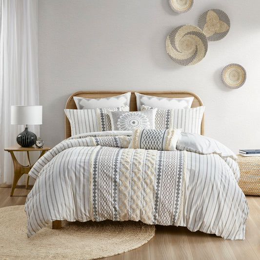 Full/Queen Cotton Printed Duvet Cover Set with Chenille