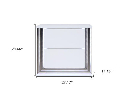 25" White Solid and Manufactured Wood Lighted Two Drawer Nightstand