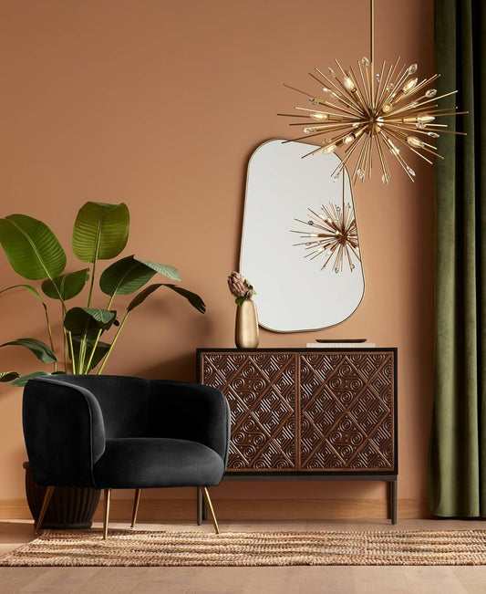 Modern Asymmetrical Curved Corner Champagne Gold Frame Vanity Mirror -