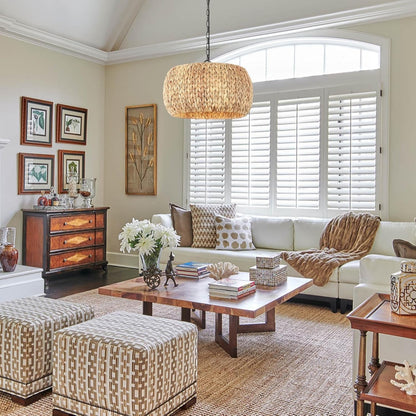 Farmhouse Rattan Boho Chandelier Rustic Pendant Lighting Fixture Ceiling Mounted