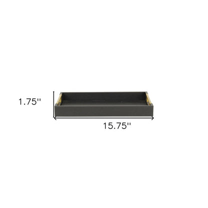 16" Black Wood Faux Shagreen Serving Tray With Handles