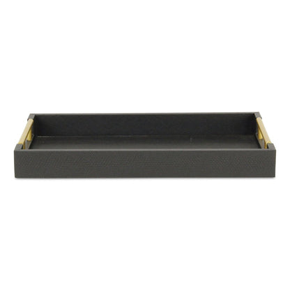 16" Black Wood Faux Shagreen Serving Tray With Handles