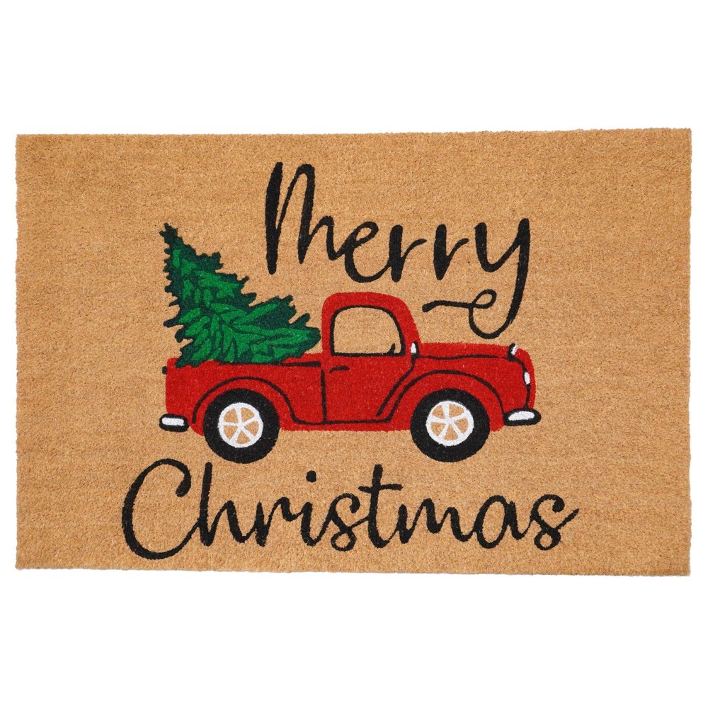 24" X 36" Brown Red And Green Christmas Merry Christmas Outdoor Coir Door Mat