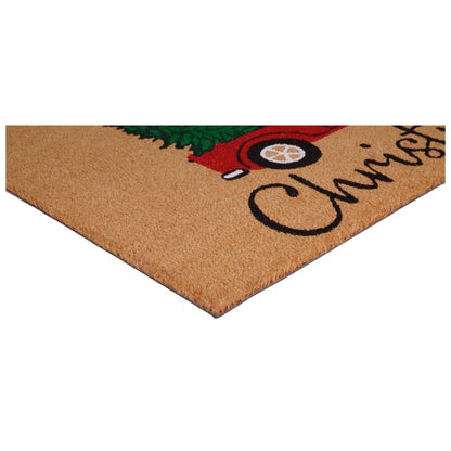 24" X 36" Brown Red And Green Christmas Merry Christmas Outdoor Coir Door Mat