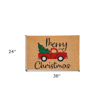 24" X 36" Brown Red And Green Christmas Merry Christmas Outdoor Coir Door Mat