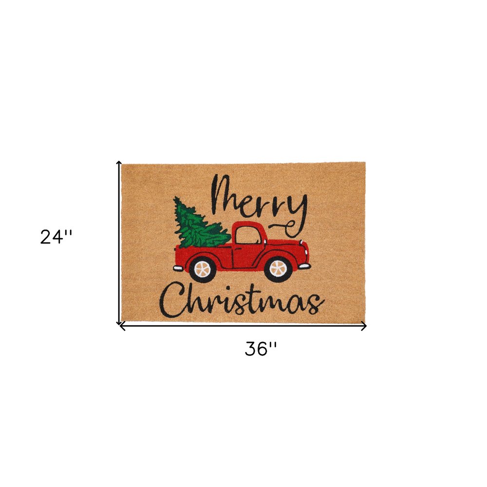 24" X 36" Brown and Red Coir Merry Christmas Outdoor Door Mat