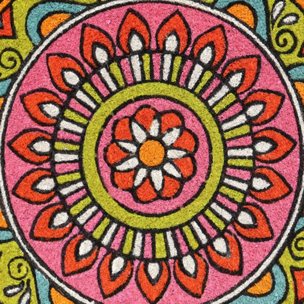 18" X 30" Green and Pink Coir Abstract Outdoor Door Mat