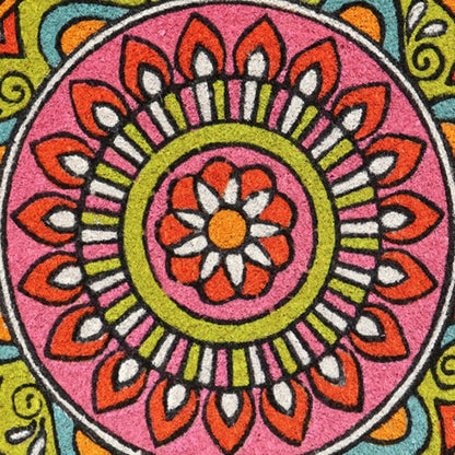 18" X 30" Green and Pink Coir Abstract Outdoor Door Mat