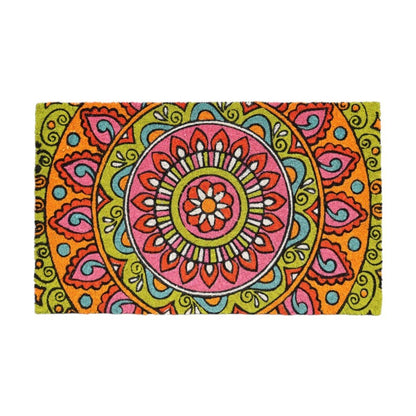 18" X 30" Green and Pink Coir Abstract Outdoor Door Mat
