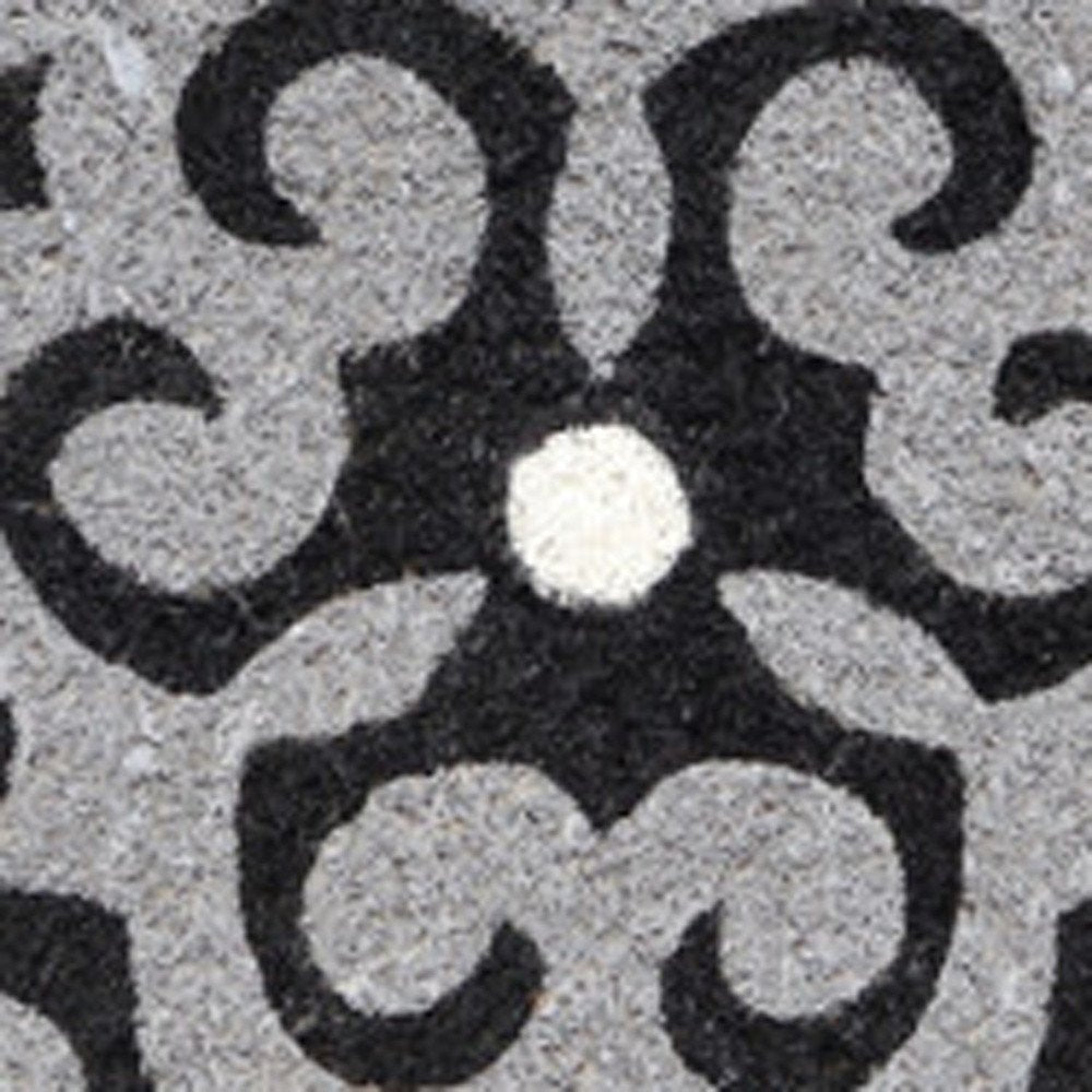 18" X 30" Beige and White Coir Damask Outdoor Door Mat