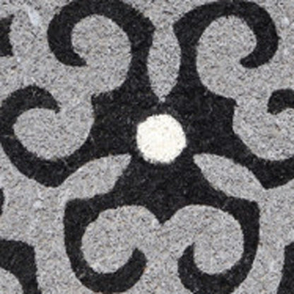 18" X 30" Beige and White Coir Damask Outdoor Door Mat
