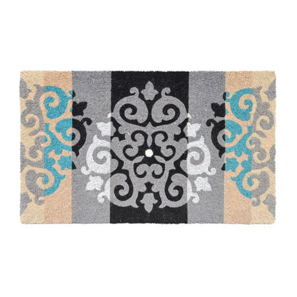 18" X 30" Beige and White Coir Damask Outdoor Door Mat