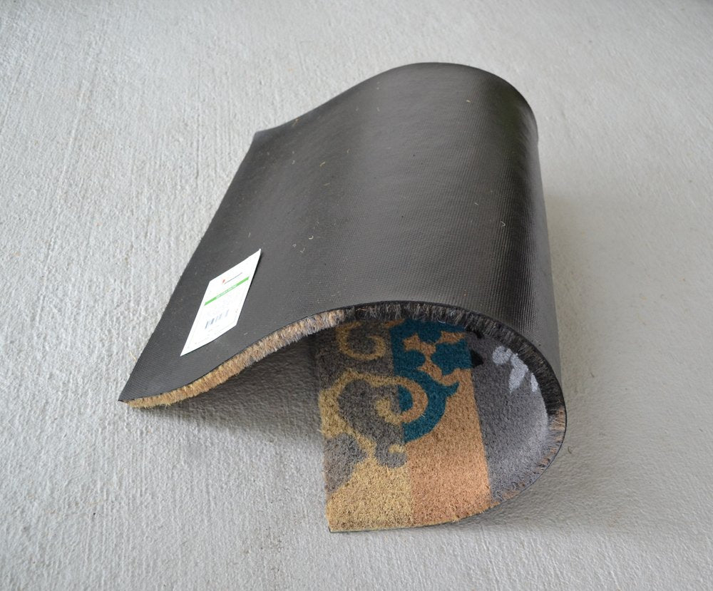 18" X 30" Beige and White Coir Damask Outdoor Door Mat