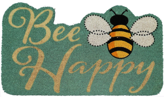 18" X 30" Beige and Green Coir Bees Outdoor Door Mat