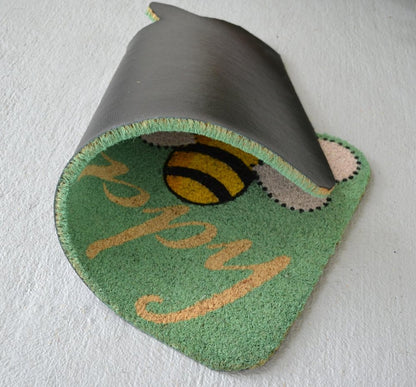 18" X 30" Beige and Green Coir Bees Outdoor Door Mat