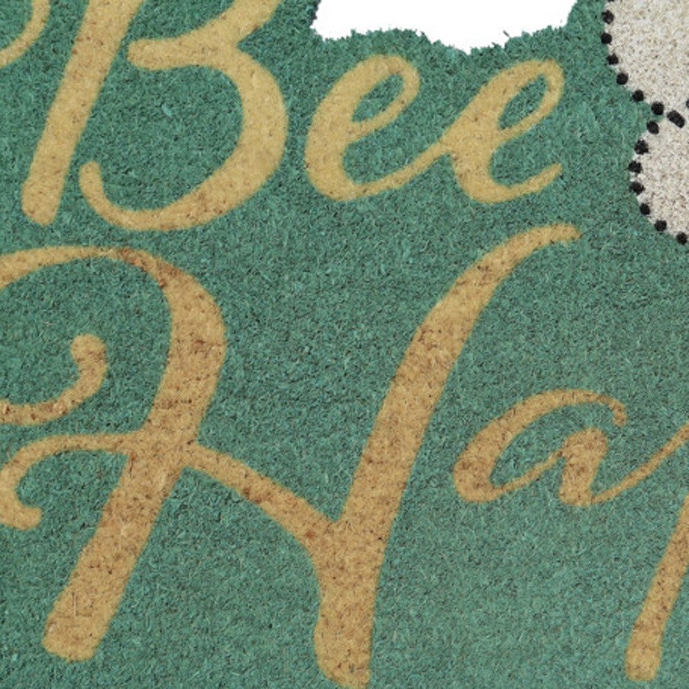 18" X 30" Beige and Green Coir Bees Outdoor Door Mat