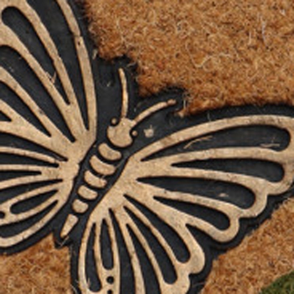 18" X 30" Beige and Pink Coir Floral Outdoor Door Mat