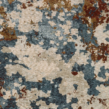 5' X 8' Beige Rust And Teal Abstract Distressed Area Rug With Fringe