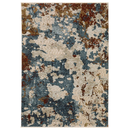 5' X 8' Beige Rust And Teal Abstract Distressed Area Rug With Fringe