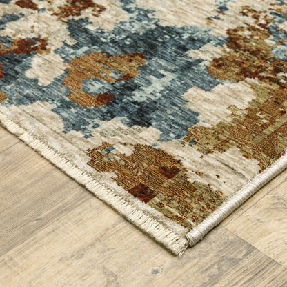 5' X 8' Beige Rust And Teal Abstract Distressed Area Rug With Fringe