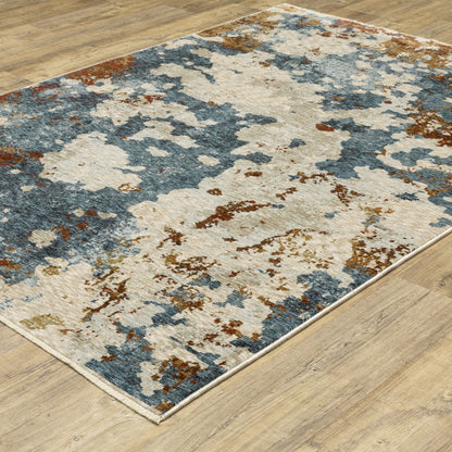 5' X 8' Beige Rust And Teal Abstract Distressed Area Rug With Fringe