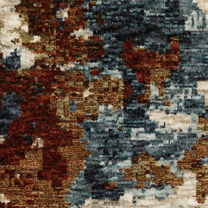5' X 8' Beige Rust And Teal Abstract Distressed Area Rug With Fringe