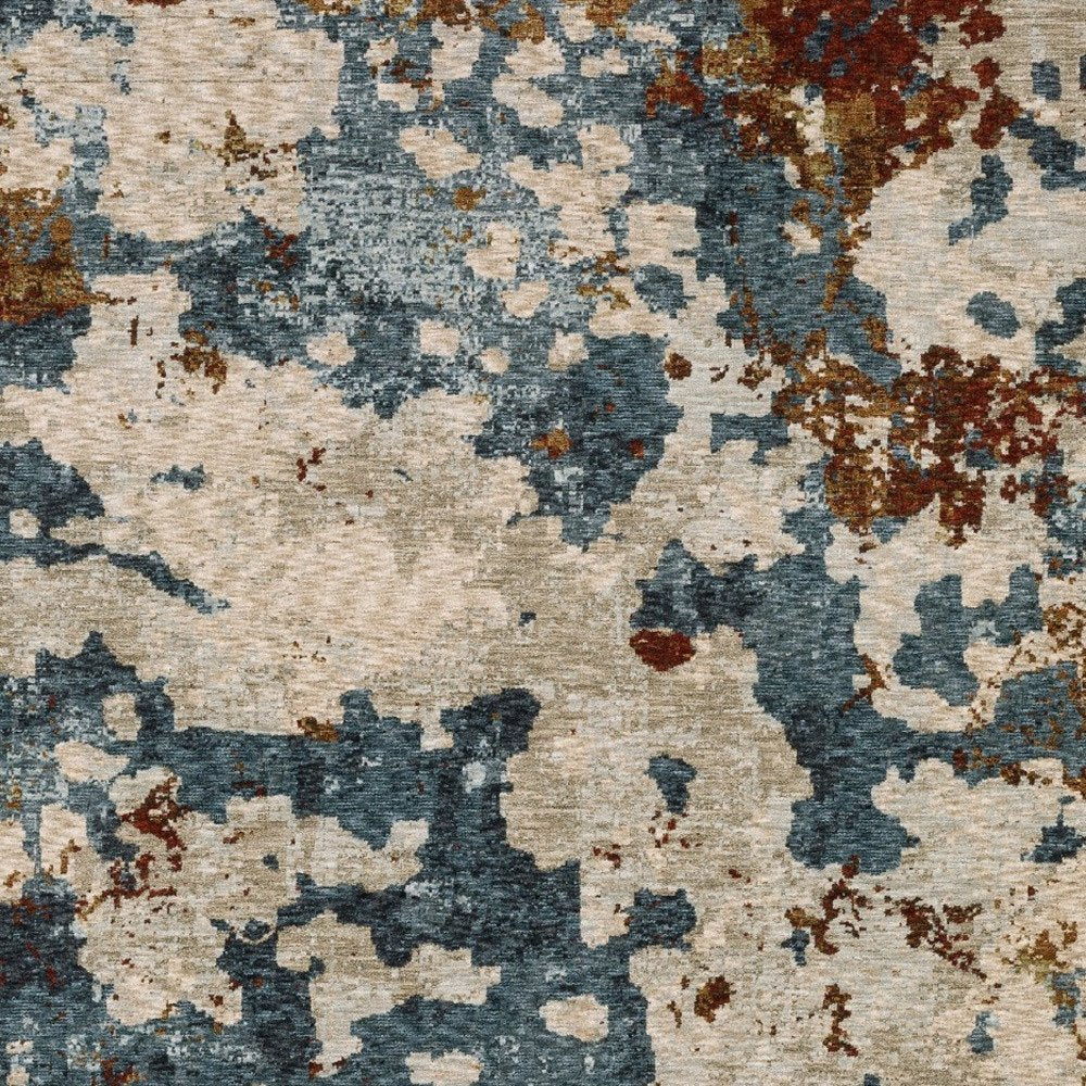 5' X 8' Beige Rust And Teal Abstract Distressed Area Rug With Fringe